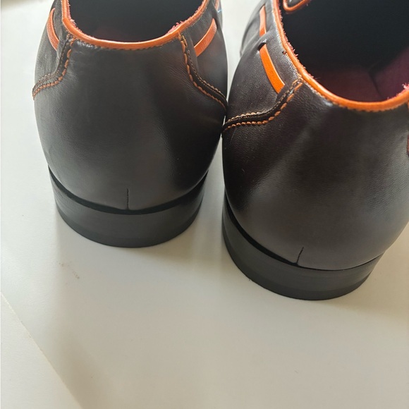 Mezlan Dark Brown Leather Loafers with Orange Trim - Picture 3 of 7